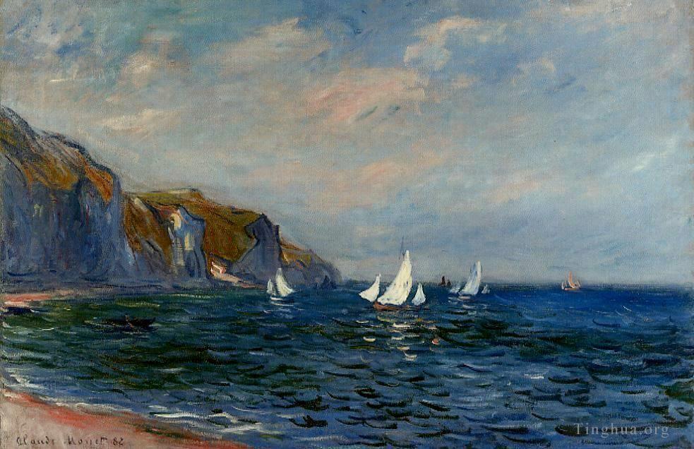 克劳德·莫奈作品《普尔维尔的悬崖和帆船》