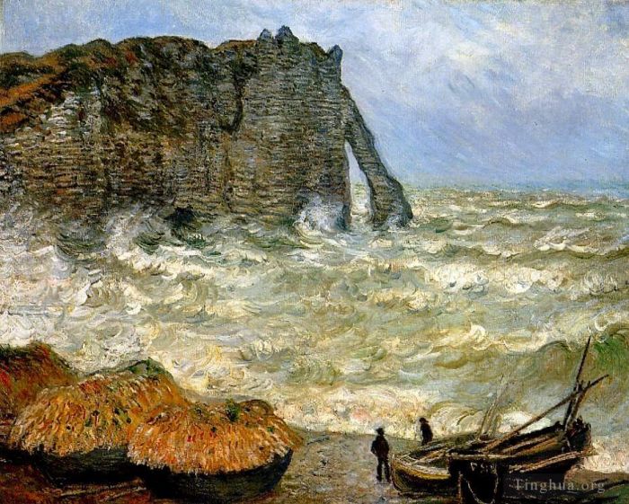 克劳德·莫奈 的油画作品 -  《埃特尔塔波涛汹涌的大海》