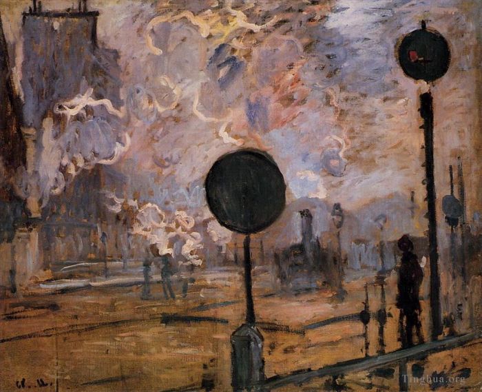 克劳德·莫奈 的油画作品 -  《圣拉扎尔车站外观，又名“信号灯”》