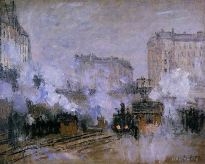 克劳德·莫奈 的油画作品 -  《圣拉扎尔车站外部,火车到达》