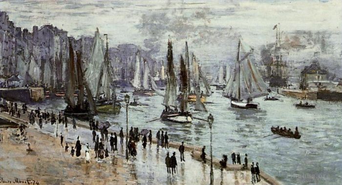 克劳德·莫奈 的油画作品 -  《渔船离开勒阿弗尔港》