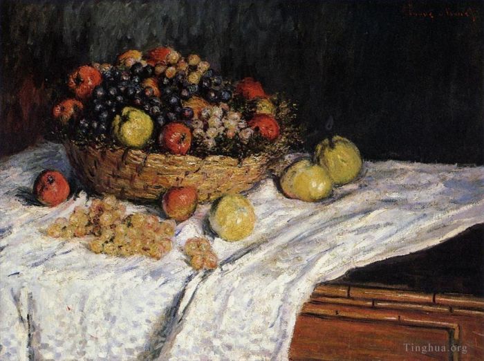 克劳德·莫奈 的油画作品 -  《水果篮苹果和葡萄》
