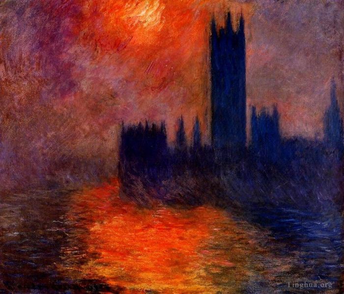 克劳德·莫奈 的油画作品 -  《议会大厦日落,II》