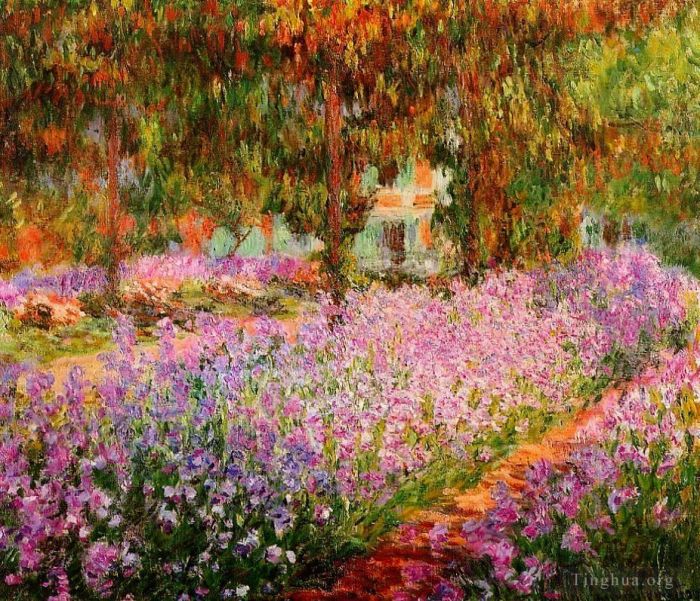 克劳德·莫奈 的油画作品 -  《莫奈花园里的鸢尾花》