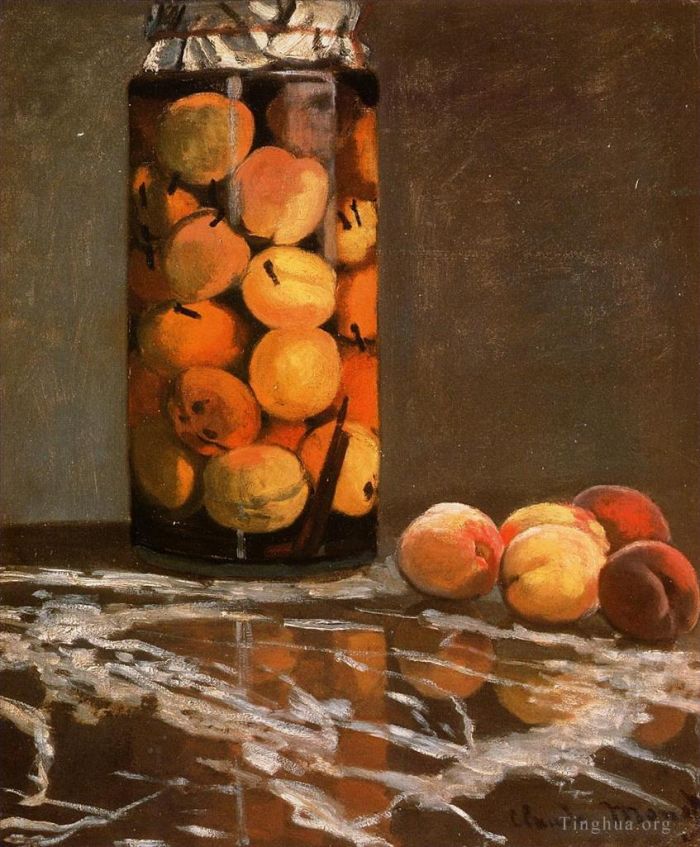 克劳德·莫奈 的油画作品 -  《罐子里的桃子》