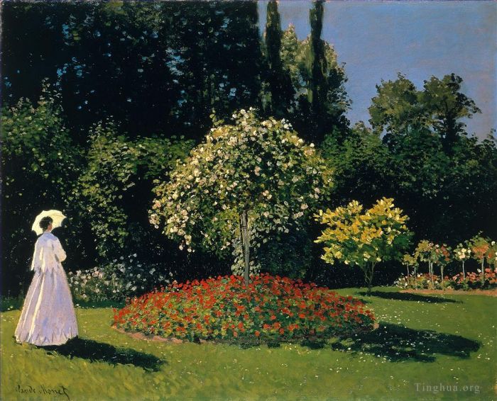 克劳德·莫奈 的油画作品 -  《珍妮·玛格丽特·勒卡德尔在花园里》