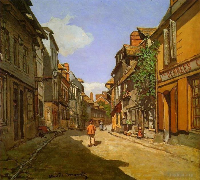 克劳德·莫奈 的油画作品 -  《翁弗勒尔的拉巴沃尔街,(Le,Rue,de,La,Bavolle)》