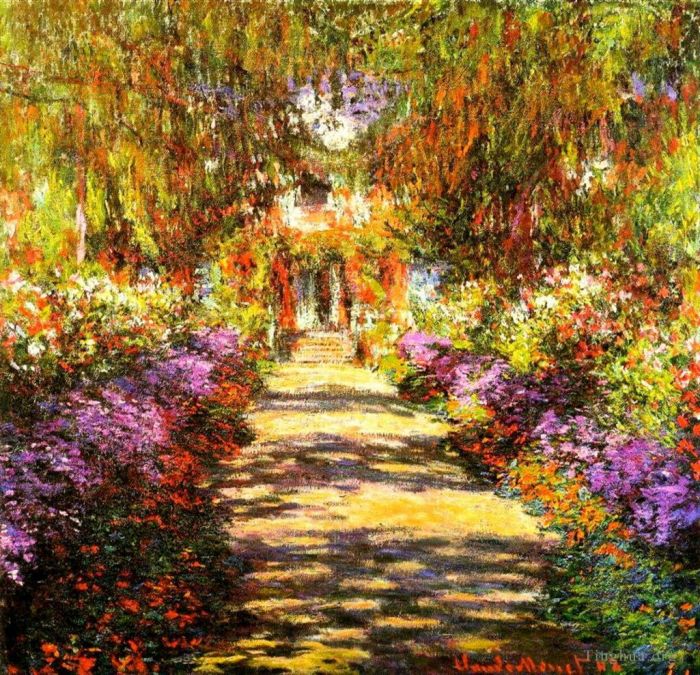 克劳德·莫奈 的油画作品 -  《吉维尼莫奈花园的小路》