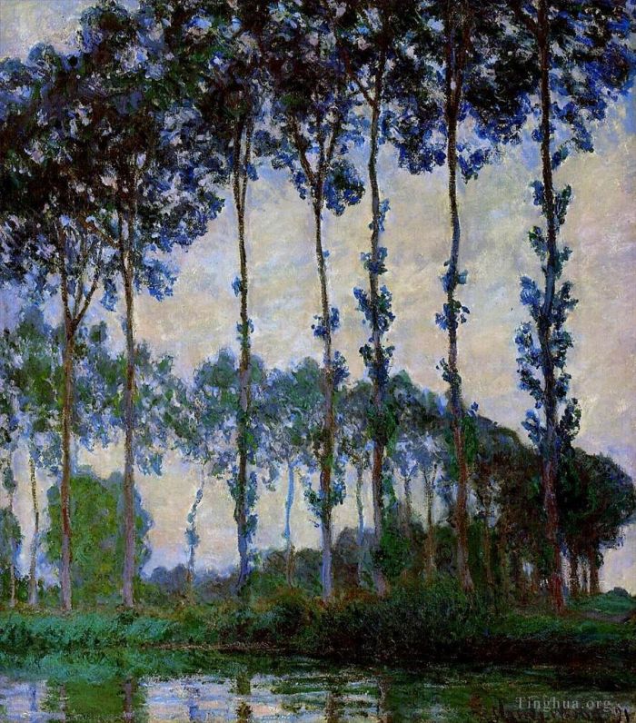 克劳德·莫奈 的油画作品 -  《Epte,阴天河岸上的白杨树》