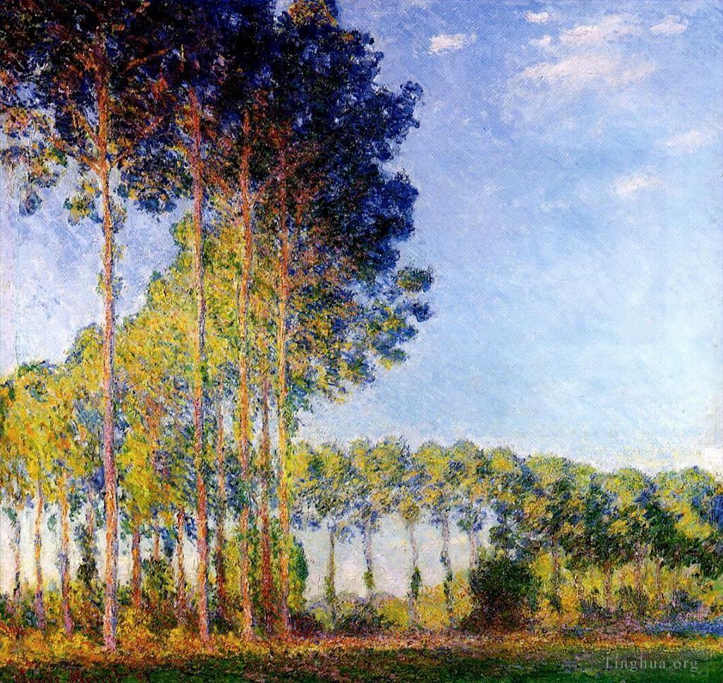 克劳德·莫奈作品《从沼泽地看埃普特河畔的白杨树》