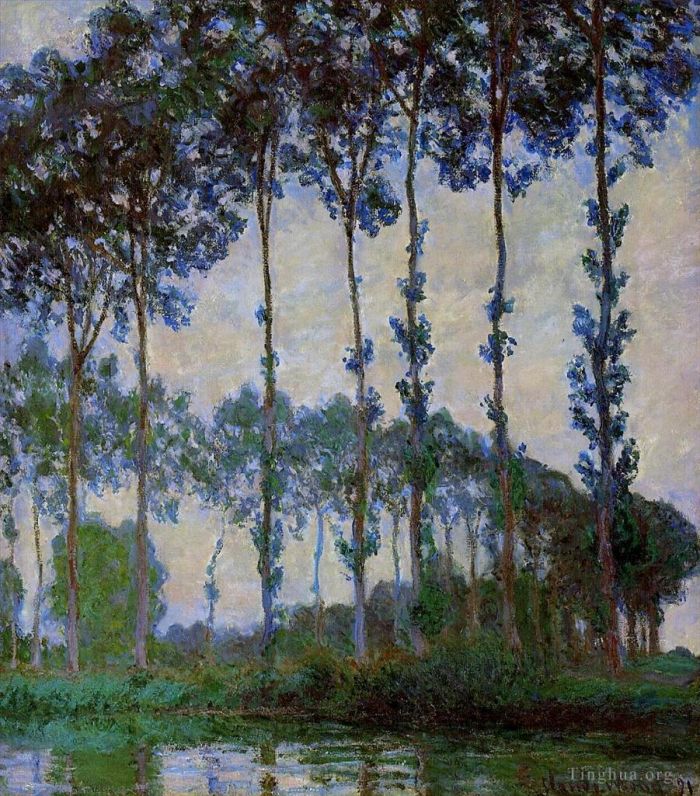 克劳德·莫奈 的油画作品 -  《黄昏时埃普特河畔的白杨树》