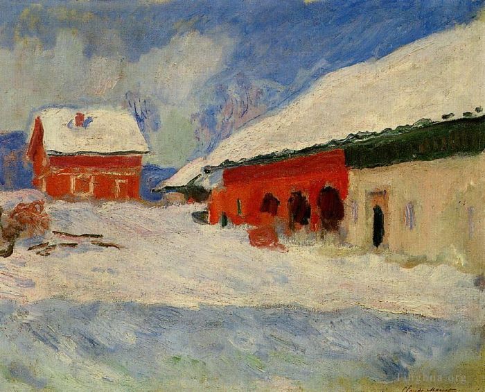 克劳德·莫奈 的油画作品 -  《雪挪威,Bjornegaard,的红房子》