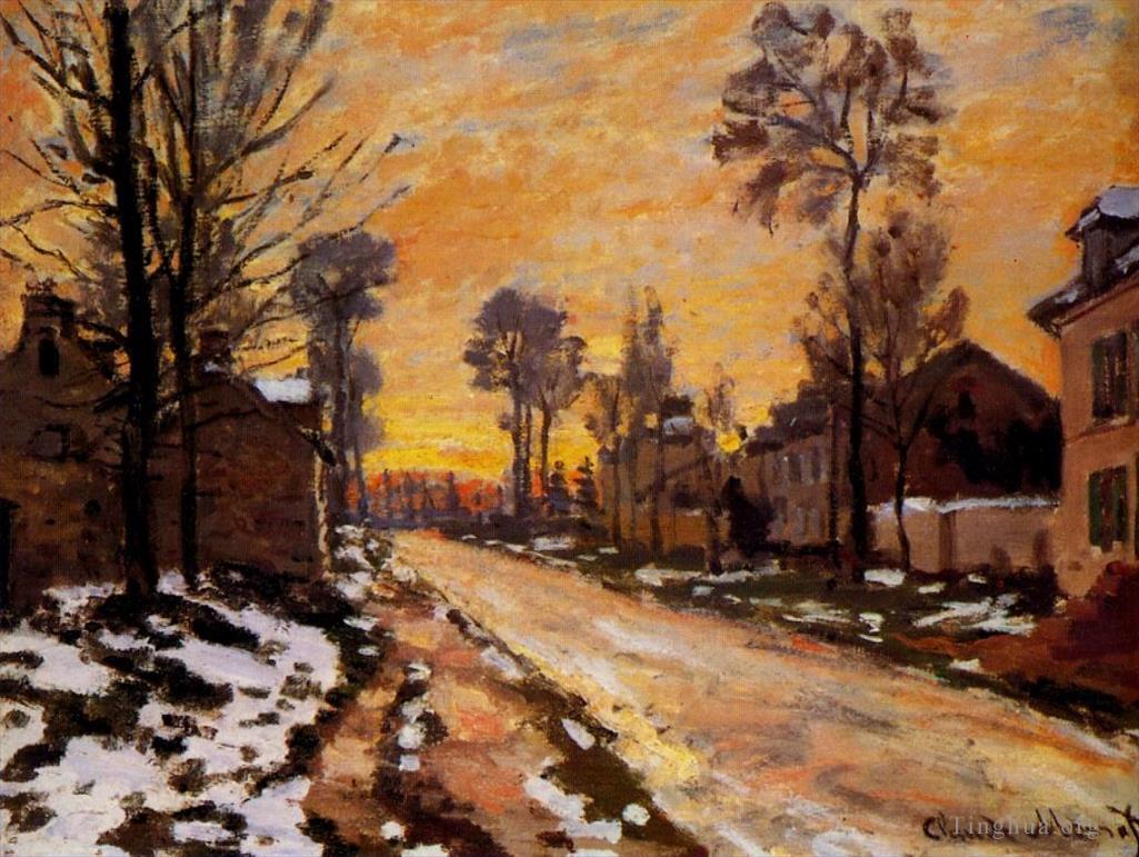 克劳德·莫奈作品《Louveciennes,融化的雪日落路》
