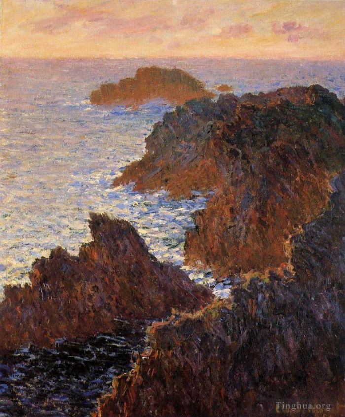 克劳德·莫奈 的油画作品 -  《BelleIle,多莫瓦港的岩石》