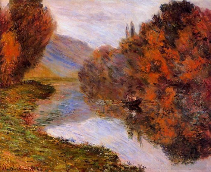克劳德·莫奈 的油画作品 -  《Jeufosse,塞纳河上的划艇》