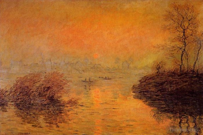 克劳德·莫奈 的油画作品 -  《拉瓦库尔塞纳河上的日落冬季效应》