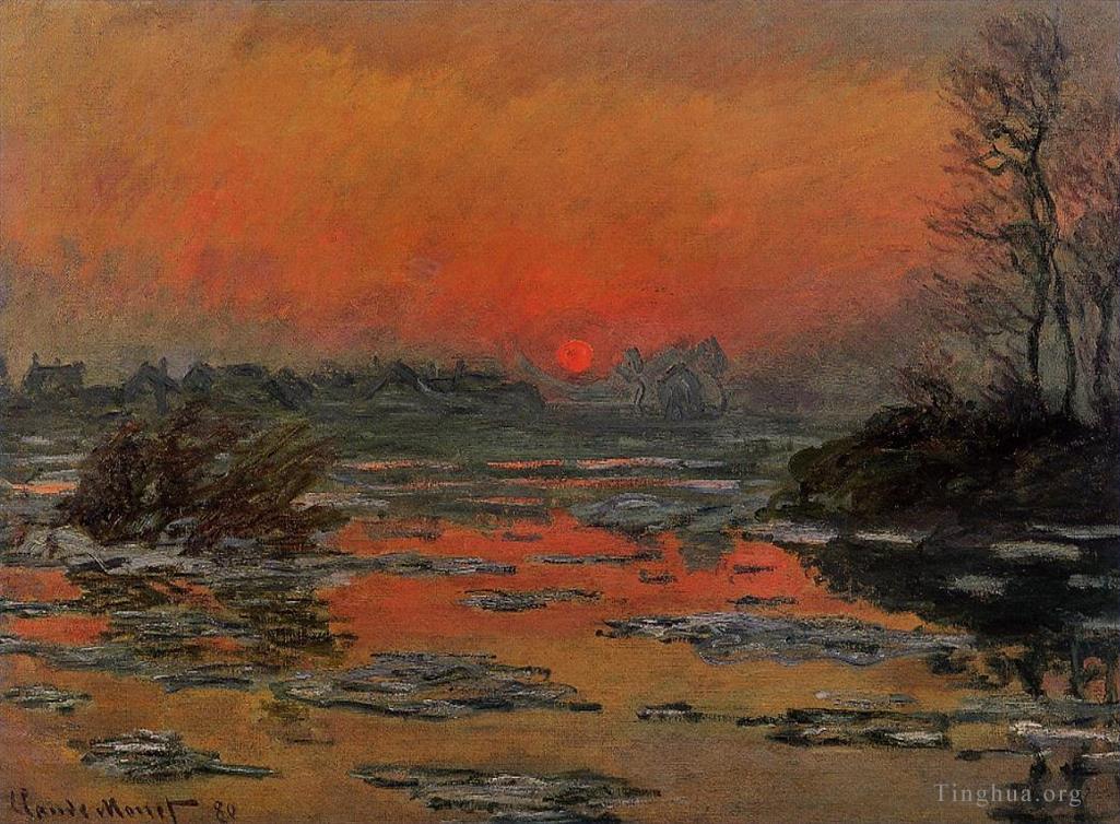 克劳德·莫奈作品《冬天里的塞纳河落日》