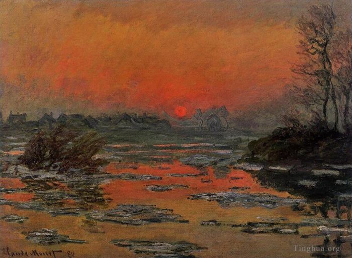 克劳德·莫奈 的油画作品 -  《冬天里的塞纳河落日》