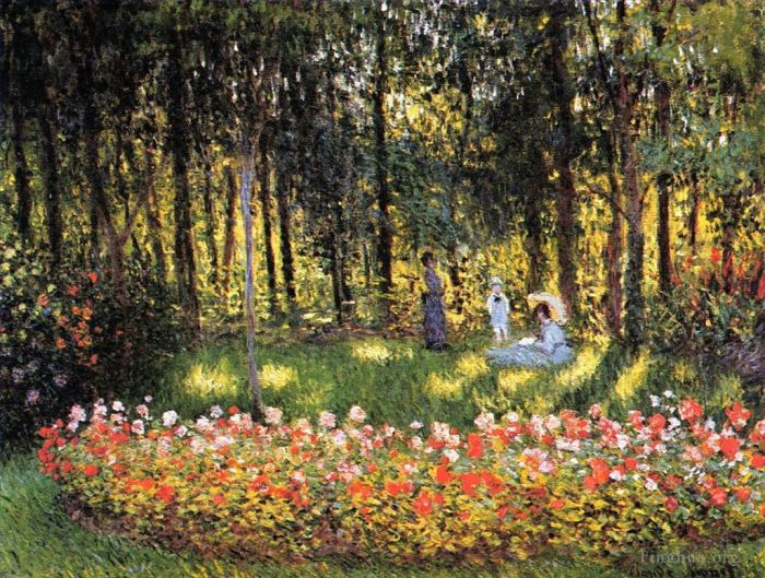 克劳德·莫奈 的油画作品 -  《花园里的艺术家一家》