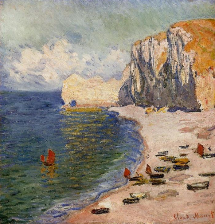 克劳德·莫奈 的油画作品 -  《海滩和,Falaise,d,Amont》
