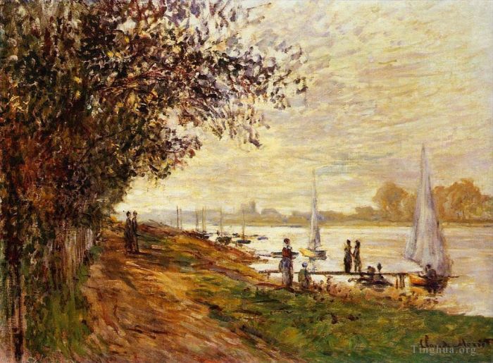 克劳德·莫奈 的油画作品 -  《Le,Petit,Gennevilliers,日落的河岸》