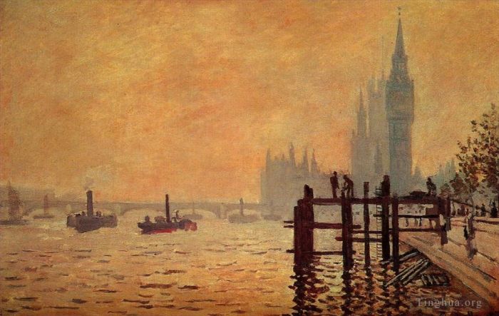 克劳德·莫奈 的油画作品 -  《威斯敏斯特下方的泰晤士河》