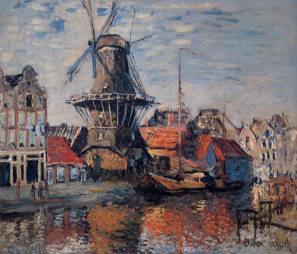 克劳德·莫奈作品《阿姆斯特丹,Onbekende,运河上的风车,1874》