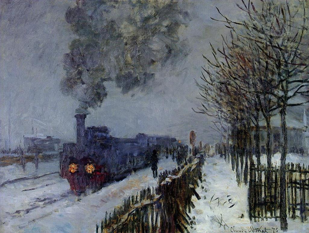 克劳德·莫奈作品《雪中火车机车》