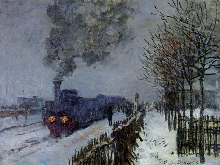 克劳德·莫奈 的油画作品 -  《雪中火车机车》