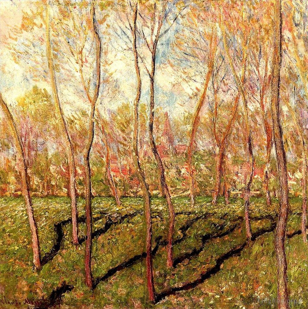 克劳德·莫奈作品《Bennecourt,II,冬景中的树木》