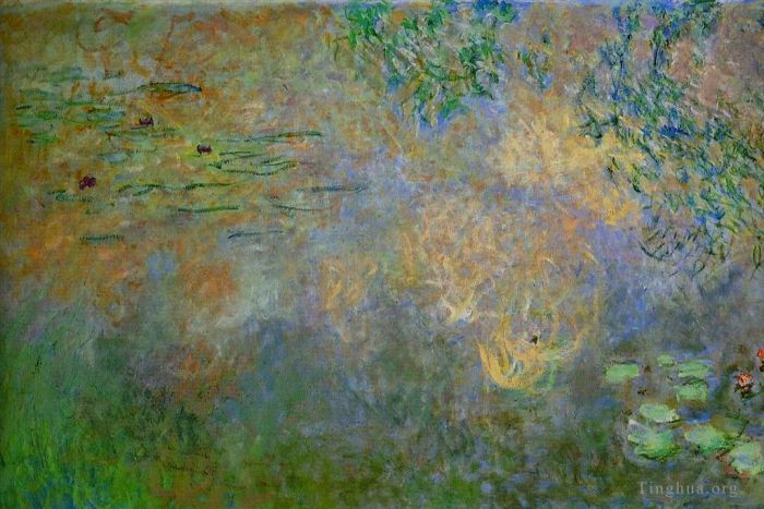 克劳德·莫奈 的油画作品 -  《荷花池左半边有鸢尾花》
