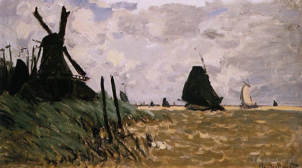 克劳德·莫奈作品《赞丹附近的风车》