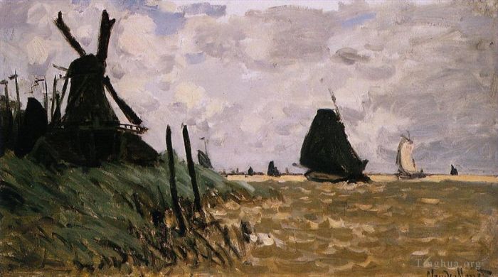 克劳德·莫奈 的油画作品 -  《赞丹附近的风车》