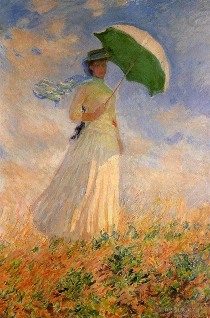 克劳德·莫奈作品《撑阳伞朝右的女人》