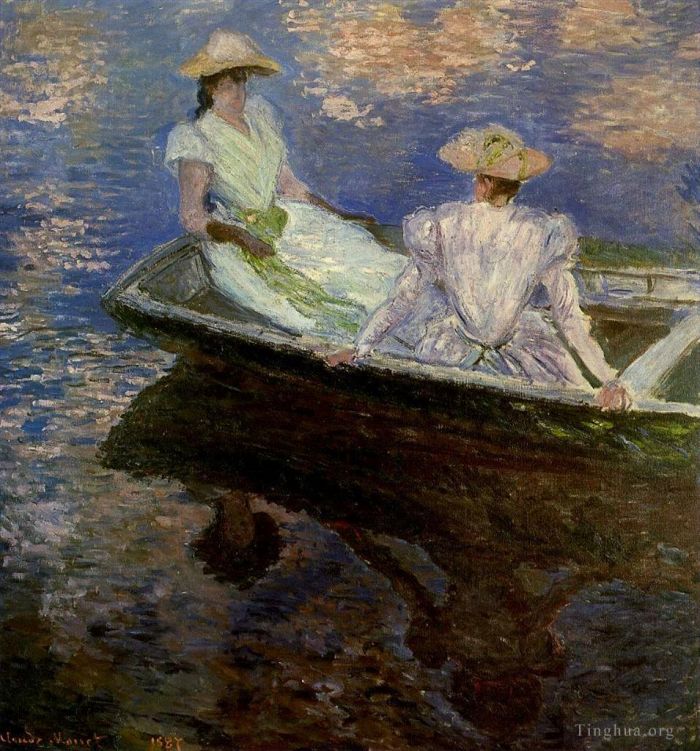 克劳德·莫奈 的油画作品 -  《年轻女孩在划船》