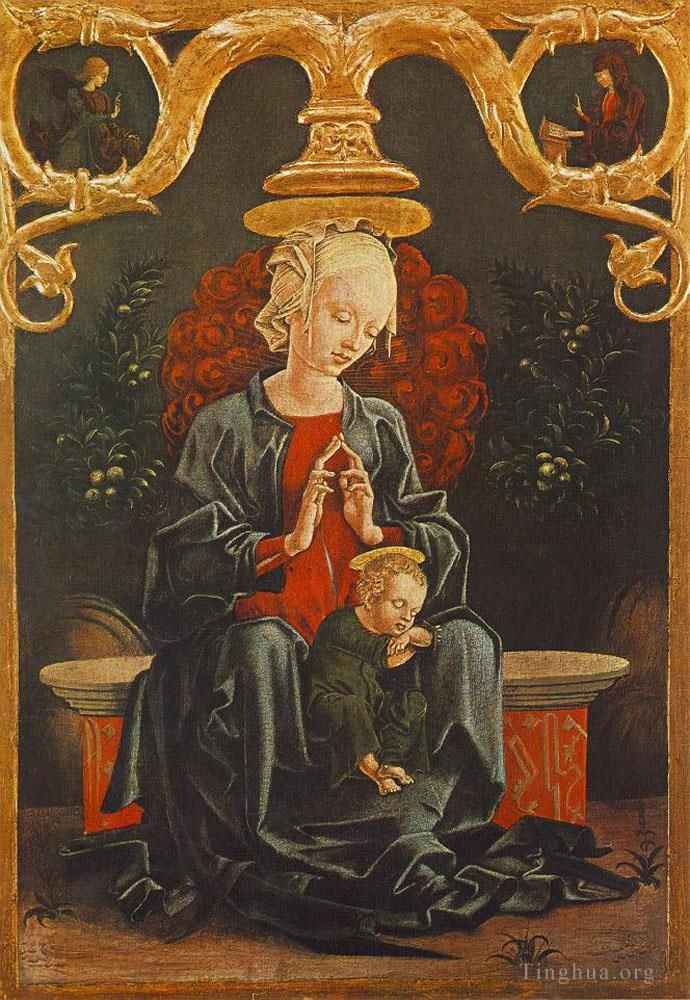 科西莫·图拉 的各类绘画作品 -  《麦当娜和孩子在花园里》