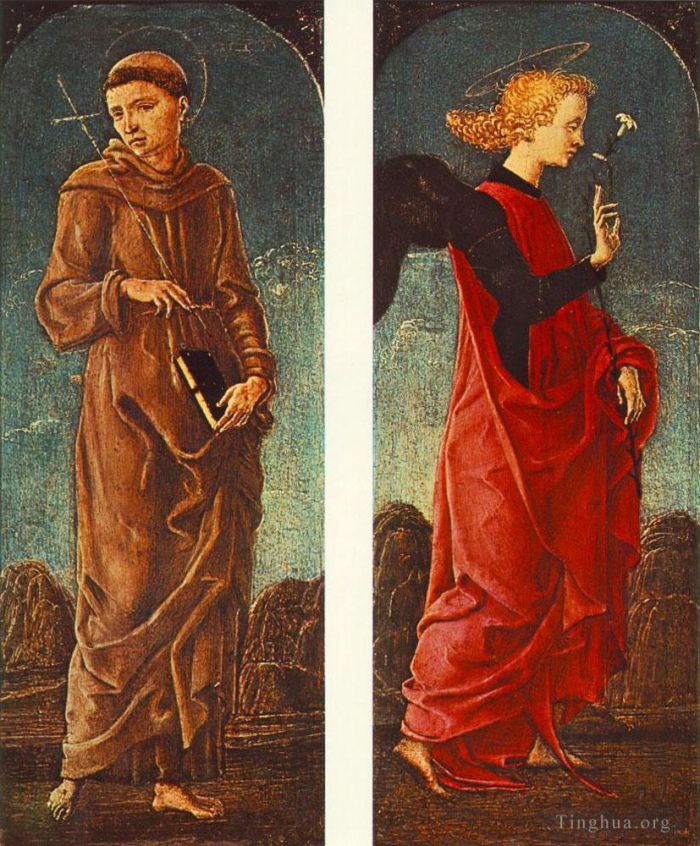 科西莫·图拉 的各类绘画作品 -  《阿西西的圣弗朗西斯和宣布天使》