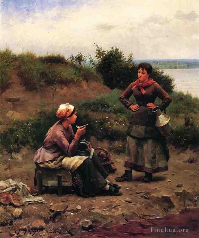 丹尼尔·里奇韦·奈特 的油画作品 -  《两位年轻女士之间的讨论》