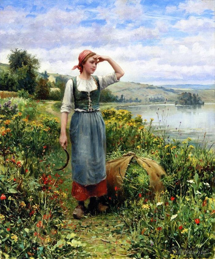 丹尼尔·里奇韦·奈特 的油画作品 -  《鲜花盛开的田野》