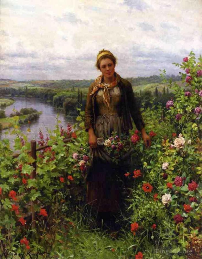 丹尼尔·里奇韦·奈特 的油画作品 -  《花园里的女仆》