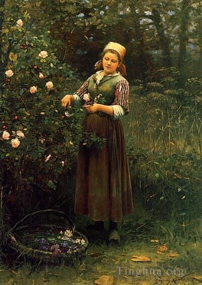 丹尼尔·里奇韦·奈特 的油画作品 -  《切玫瑰》