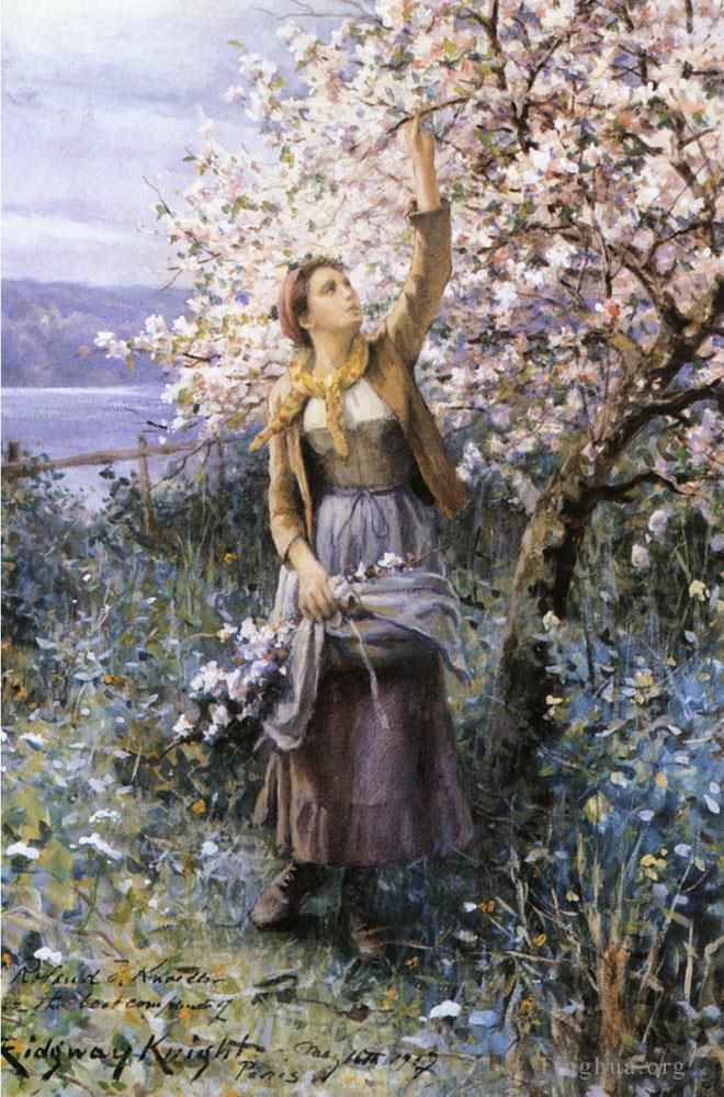 丹尼尔·里奇韦·奈特 的油画作品 -  《采集苹果花》