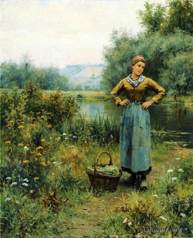 丹尼尔·里奇韦·奈特 的油画作品 -  《风景中的女孩》