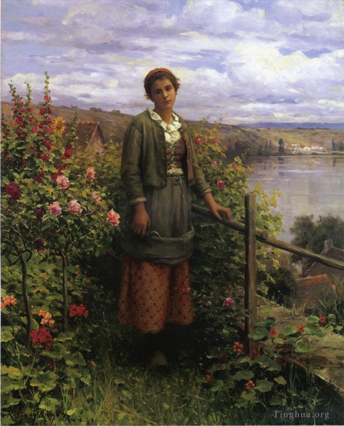 丹尼尔·里奇韦·奈特 的油画作品 -  《在她的花园里》