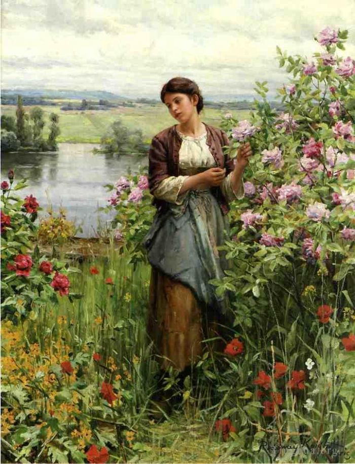 丹尼尔·里奇韦·奈特 的油画作品 -  《玫瑰中的朱莉娅》