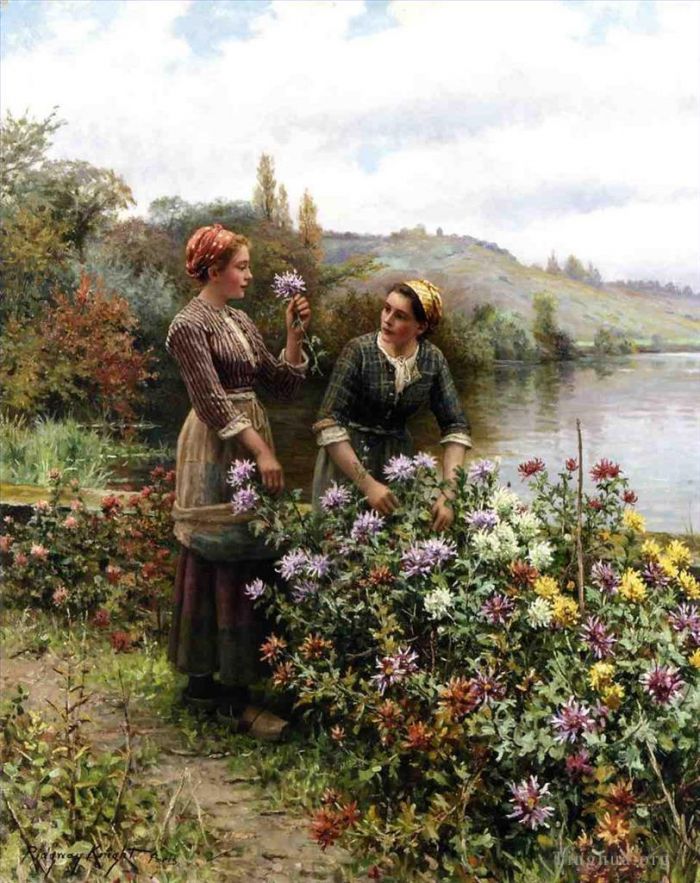 丹尼尔·里奇韦·奈特 的油画作品 -  《花园里的农家姑娘》