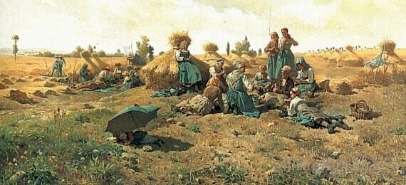 丹尼尔·里奇韦·奈特 的油画作品 -  《农民在田野里吃午饭》