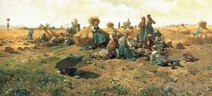 艺术家丹尼尔·里奇韦·奈特作品《农民在田野里吃午饭》