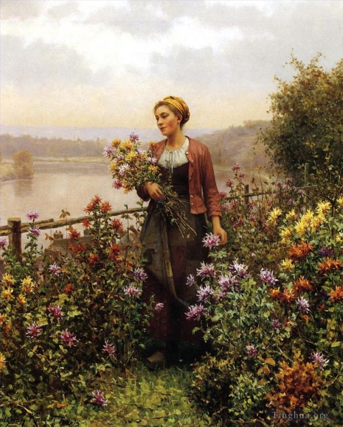 丹尼尔·里奇韦·奈特 的油画作品 -  《花园里的女人》