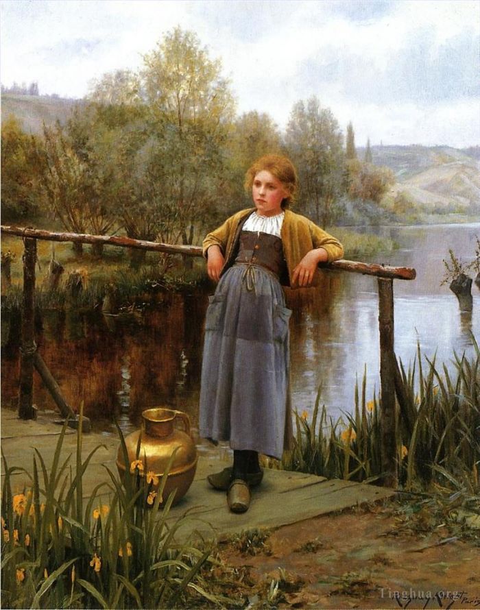 丹尼尔·里奇韦·奈特 的油画作品 -  《溪边的少女》
